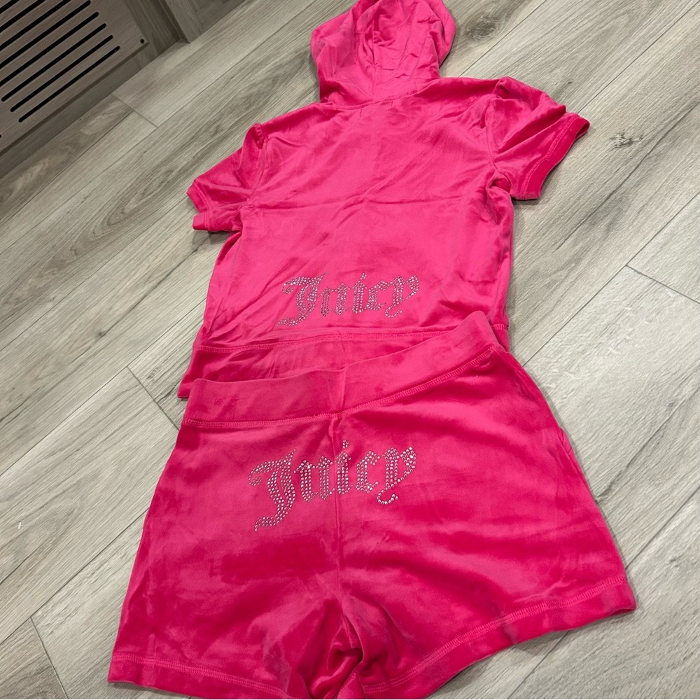 Juicy Couture Pink Velour Hoodie and Shorts